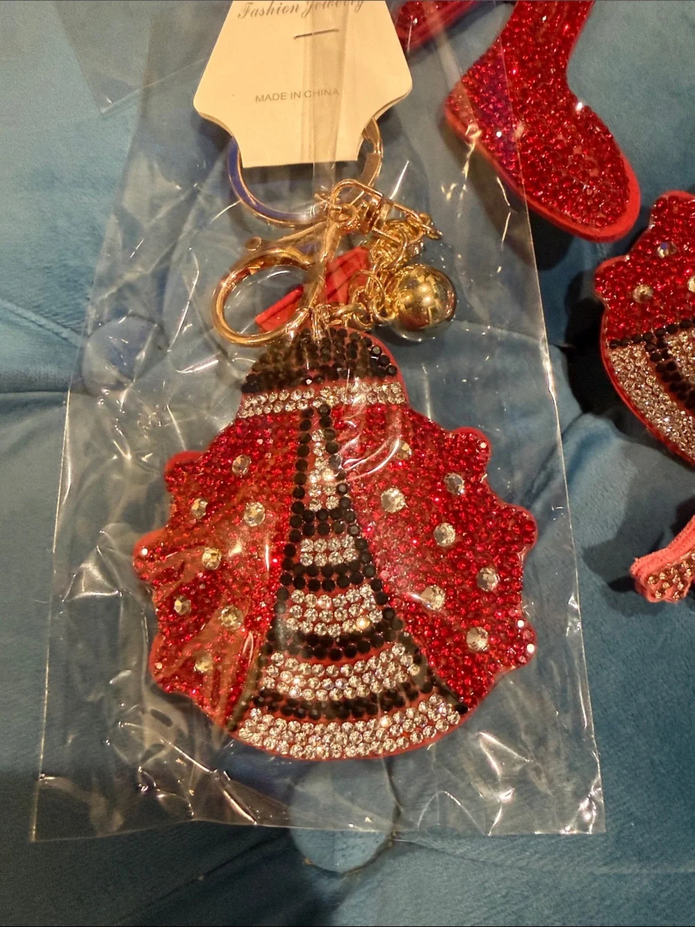 Fashion Jewelry Red and Black Rhinestone Ladybug Keychain Charm shoes 👠 or flami